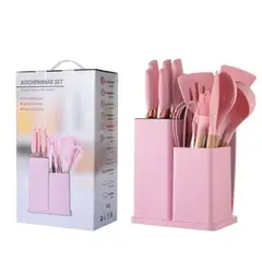 GENERICO - UTENSILIOS DE COCINA DE SILICONA ANTIADHERENTE SET DE 19 PIEZAS ROSA