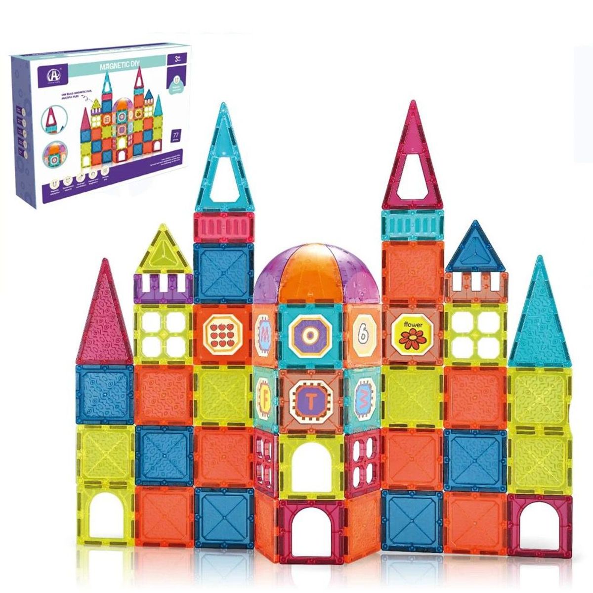 GENERICO - Bloques De Construcción Magnético, Didactico Con 77 Piezas