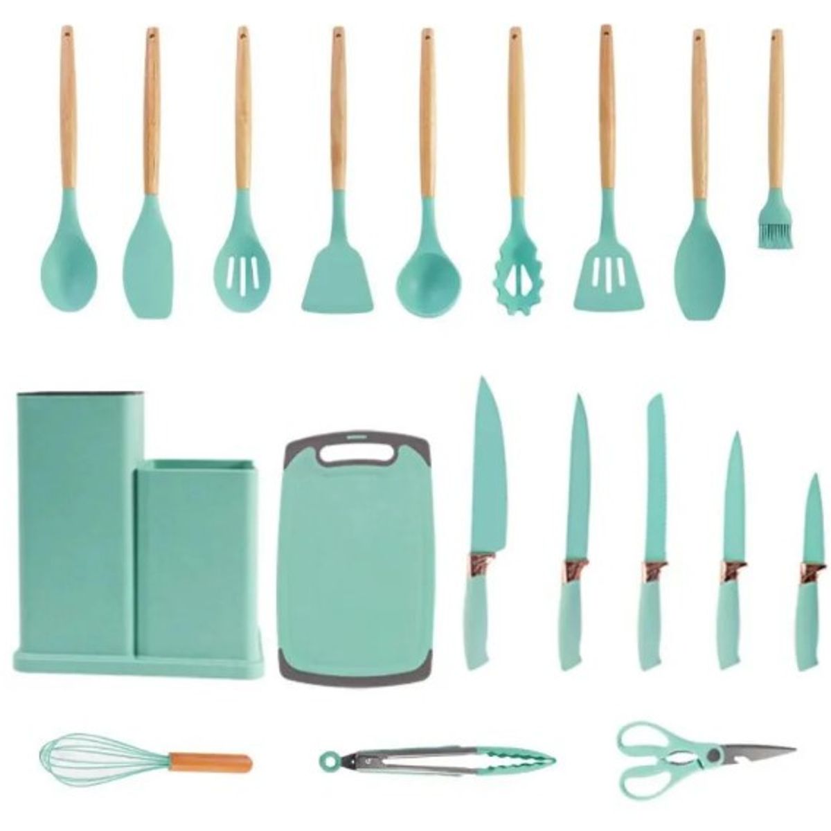 GENERICO - UTENSILIOS DE COCINA DE SILICONA ANTIADHERENTE SET 19 PIEZAS TURQUESA