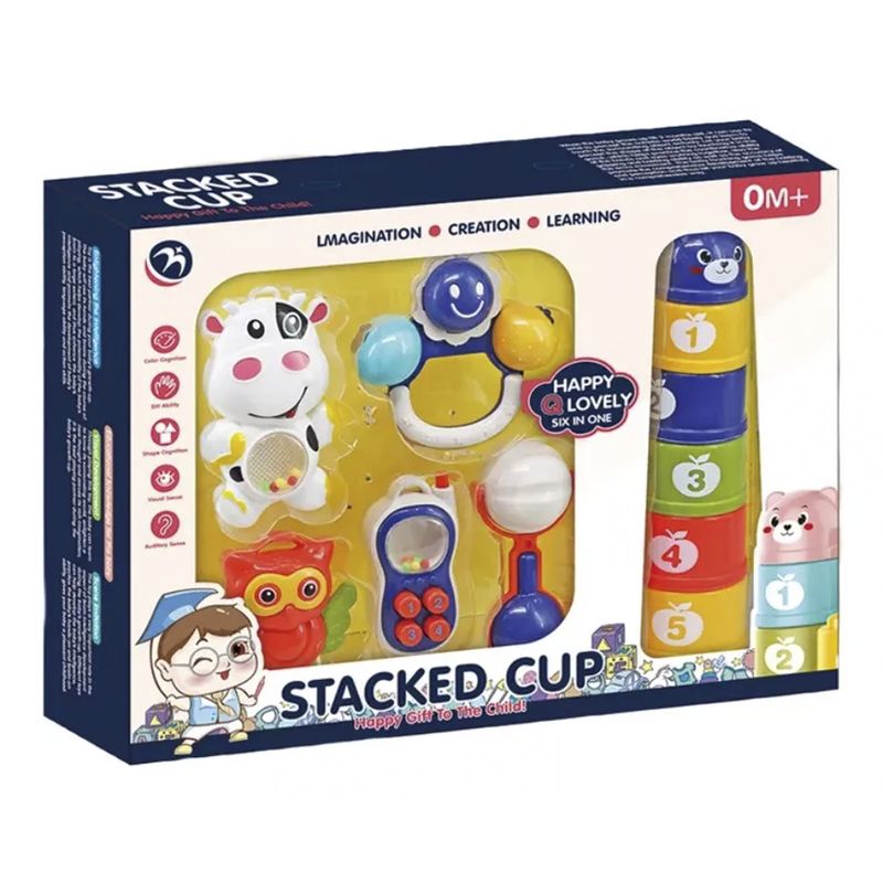 GENERICO - Set De Juguete Para Bebé 5 Sonajero + 6 Vasos Apilables