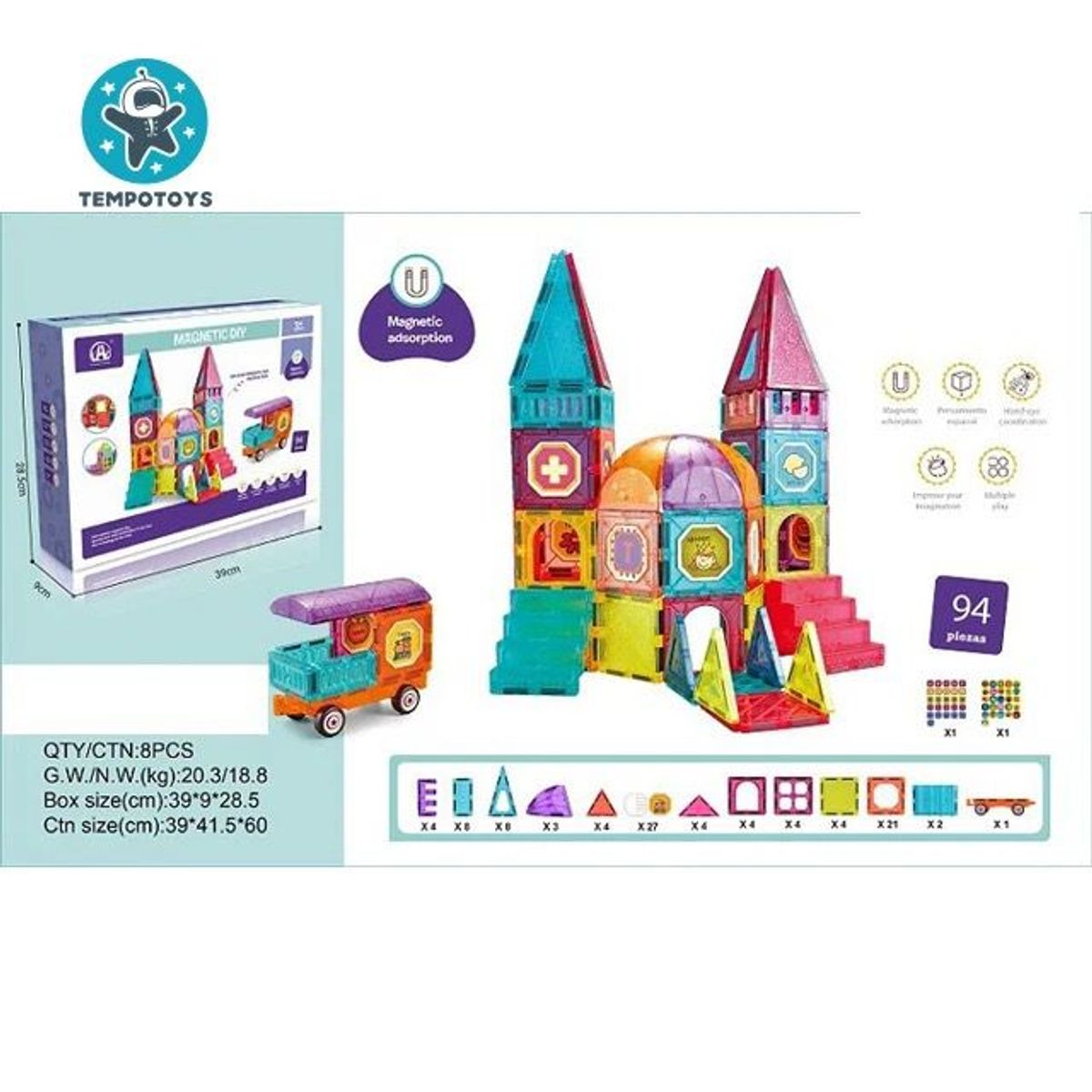 GENERICO - Bloque Magnetico 94 pcs aprendizaje