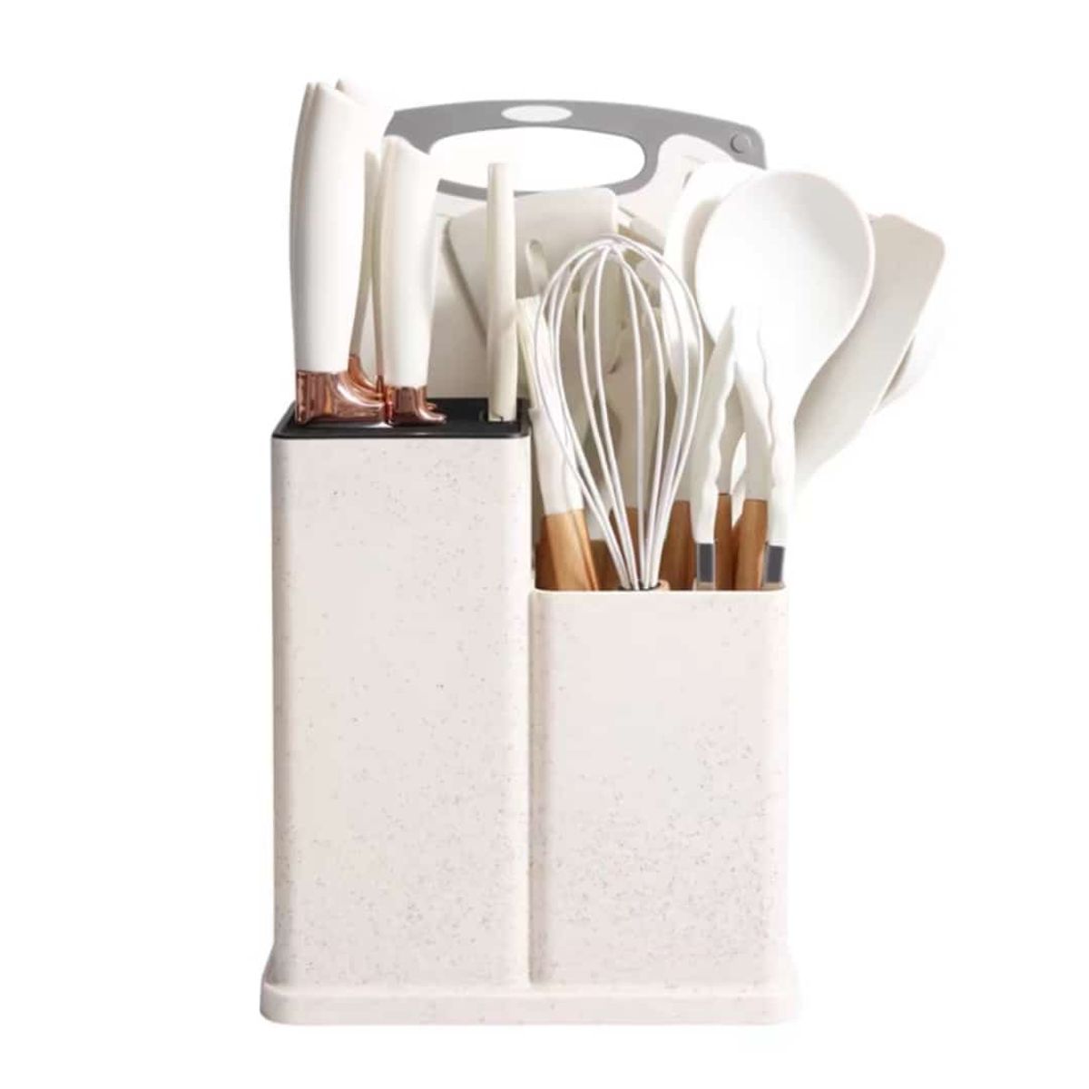 GENERICO - UTENSILIOS DE COCINA ANTIADHERENTE SET 19 PIEZAS SILICONA BLANCO