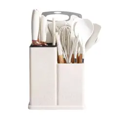GENERICO - UTENSILIOS DE COCINA ANTIADHERENTE SET 19 PIEZAS SILICONA BLANCO