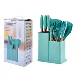 GENERICO - UTENSILIO SILICONA PARA COCINA ANTIADHERENTE TURQUESA SET 19 PIEZAS