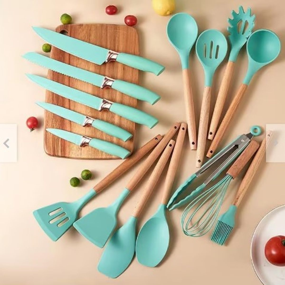 GENERICO - UTENSILIO SILICONA PARA COCINA ANTIADHERENTE TURQUESA SET 19 PIEZAS