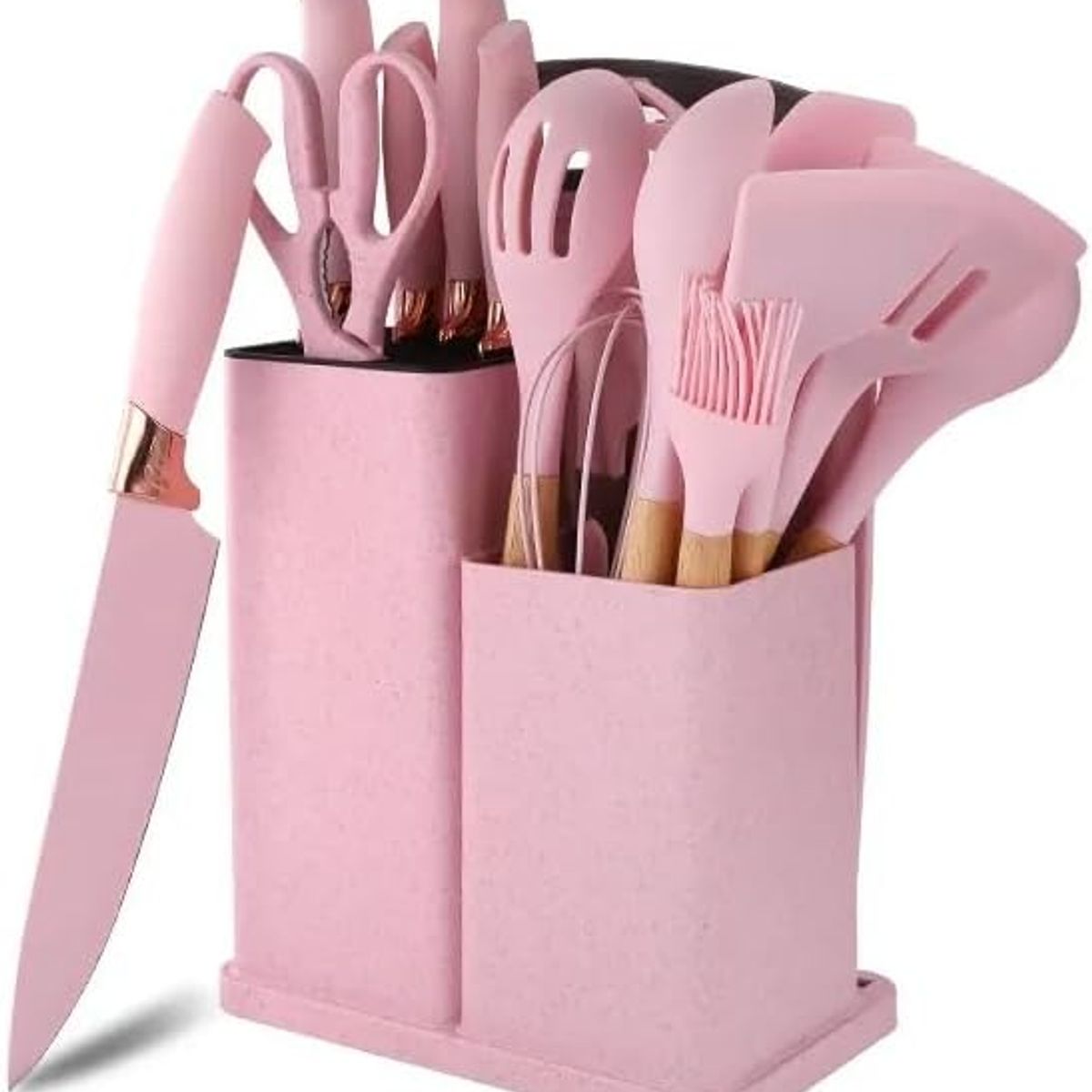 GENERICO - UTENSILIO SILICONA PARA COCINA ANTIADHERENTE ROSA SET 19 PIEZAS