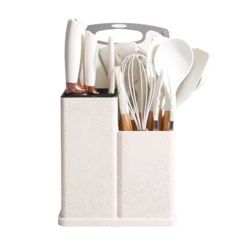 GENERICO - UTENSILIO SILICONA PARA COCINA ANTIADHERENTE BLANCO SET 19 PIEZAS