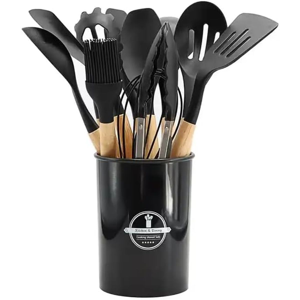 GENERICO - UTENSILIOS DE COCINA DE SILICONA ANTIADHERENTE SET 12 PIEZAS NEGRO