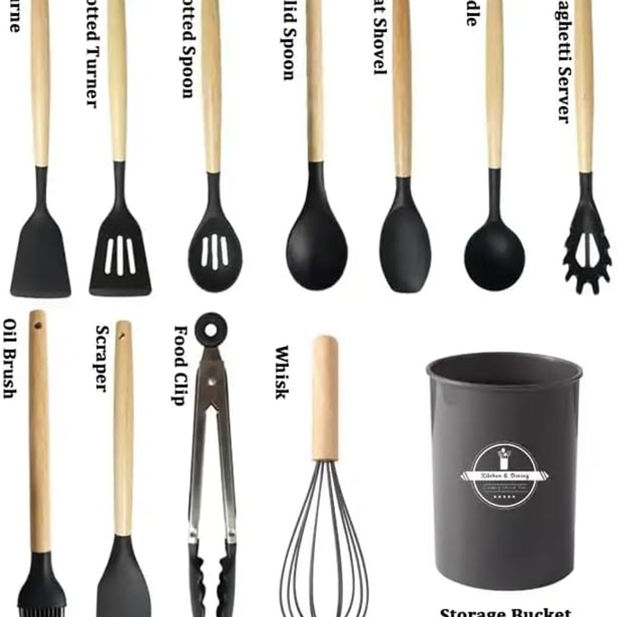 GENERICO - UTENSILIOS DE COCINA DE SILICONA ANTIADHERENTE SET 12 PIEZAS NEGRO