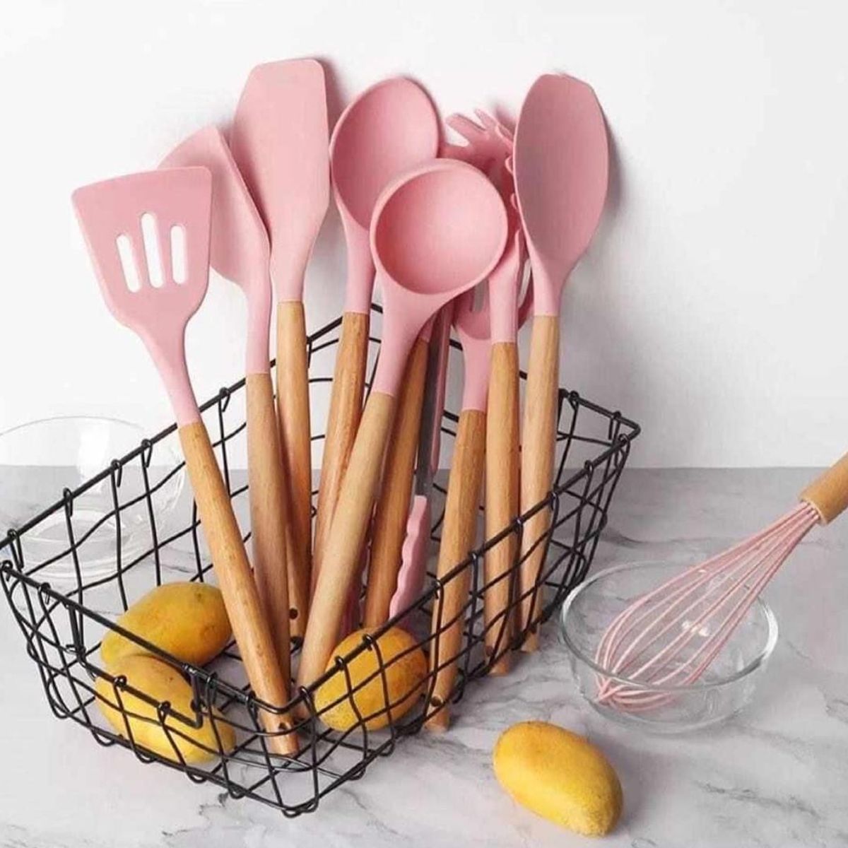 GENERICO - UTENSILIOS DE COCINA DE SILICONA ANTIADHERENTE SET 12 PIEZAS ROSA