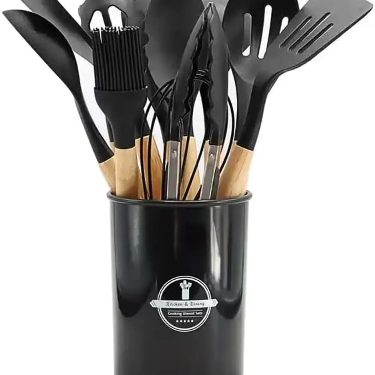 GENERICO - UTENSILIOS DE COCINA ANTIADHERENTE SET 12 PIEZAS SILICONA NEGRO