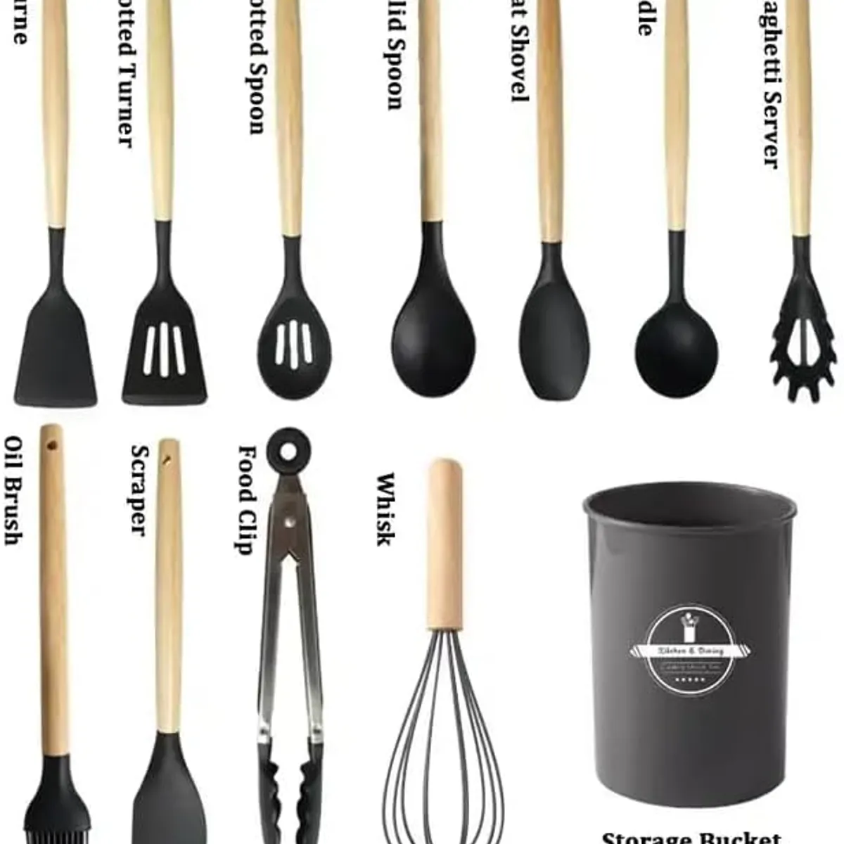 GENERICO - UTENSILIOS DE COCINA ANTIADHERENTE SET 12 PIEZAS SILICONA NEGRO
