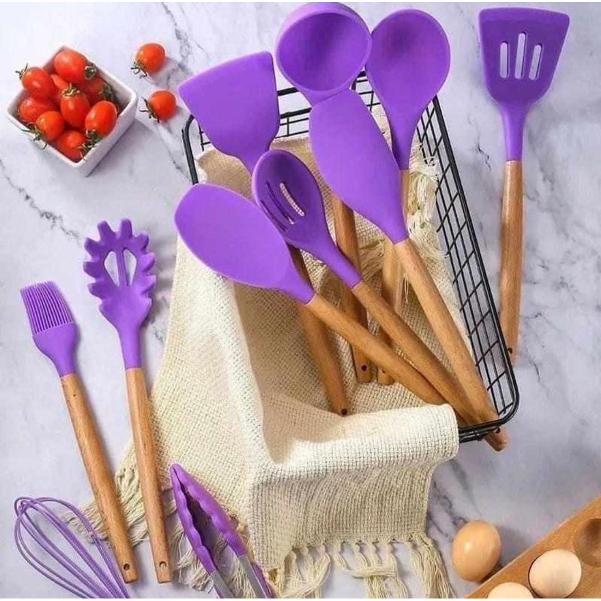 GENERICO - UTENSILIOS DE COCINA ANTIADHERENTE SET 12 PIEZAS SILICONA VIOLETA