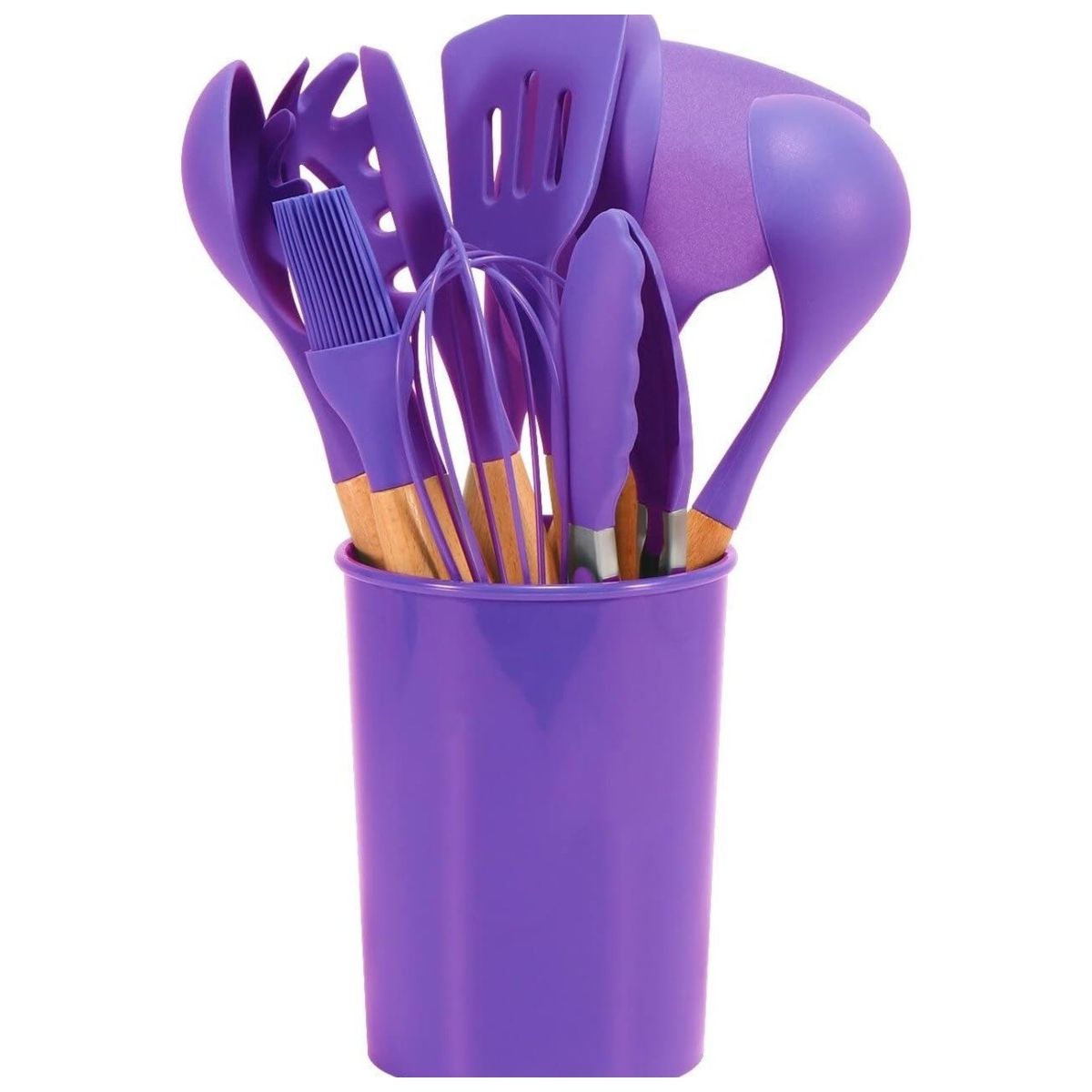 GENERICO - UTENSILIO SILICONA PARA COCINA ANTIADHERENTE VIOLETA SET 12 PIEZAS