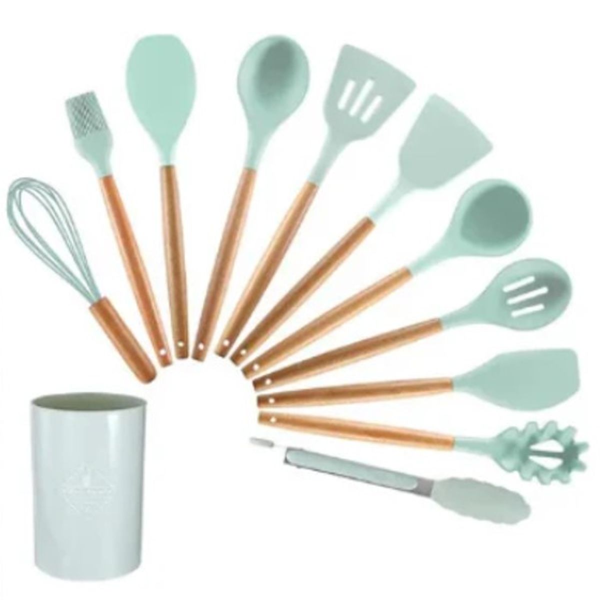 GENERICO - UTENSILIO SILICONA PARA COCINA ANTIADHERENTE VERDE AGUA SET 12 PIEZAS