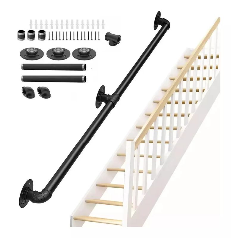 DEKANO - Pasamanos De Tubo Negro Escaleras 18m+tornillo Para Escuela
