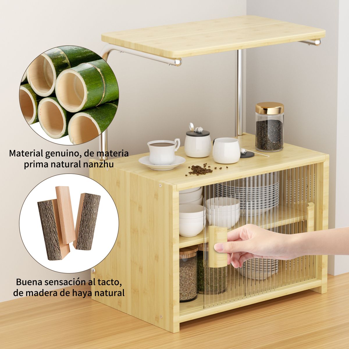HALMAN - Mueble Organizador de Bambú para Cocina o Comedor