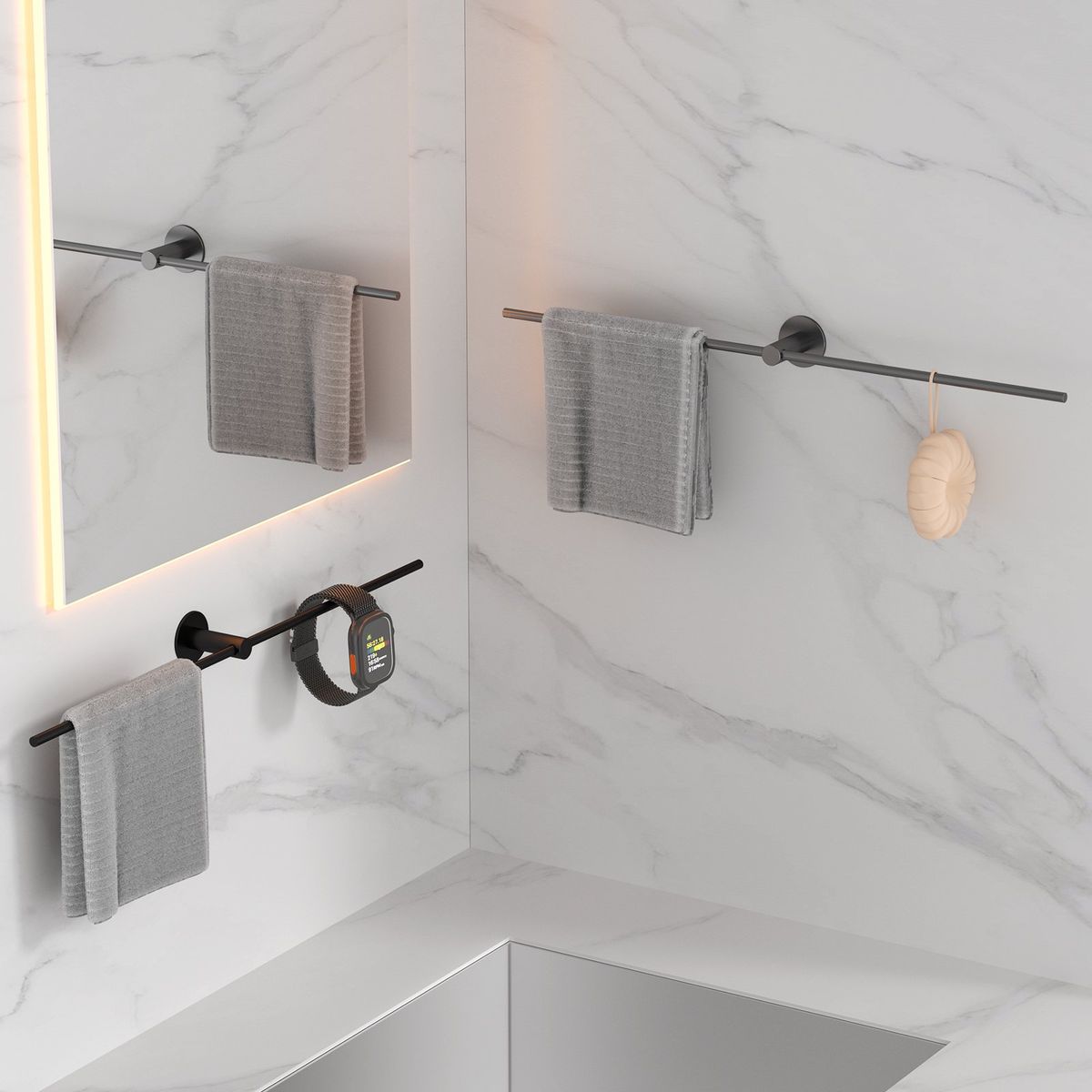 HALMAN - Toallero de Baño de Acero Inoxidable 304 Negro 60CM