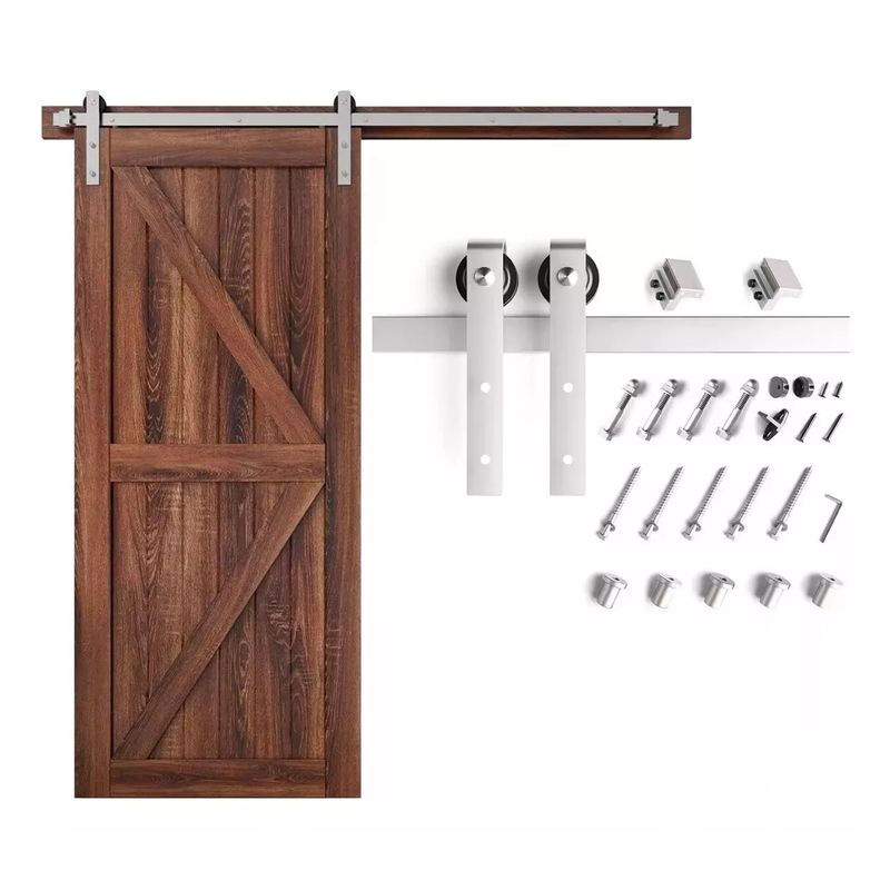 DEKANO - Kit Riel Corredera Granero 2mt Para Colgar 1 Puerta plata Herraje