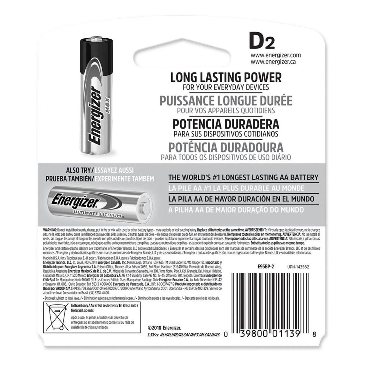 ENERGIZER - Pack 2 Pilas Energizer Max D Alcalina