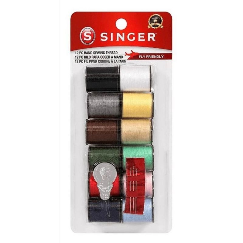 SINGER - Pack 12 hilos para coser a mano+agujas y enhebrador colores
