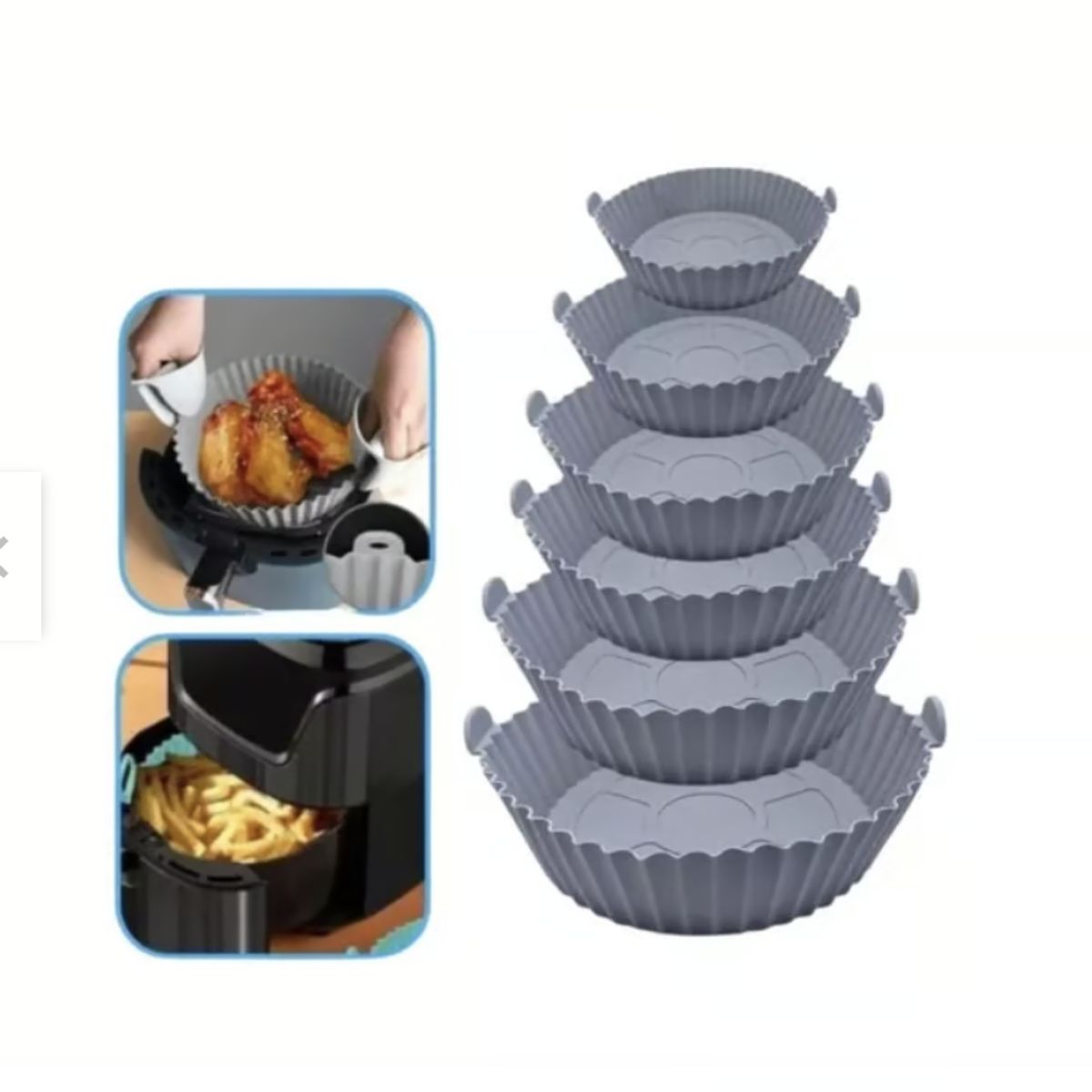GENERICO - Moldes Silicona Para Air Fry Microondas Freidora -6uni- GRIS