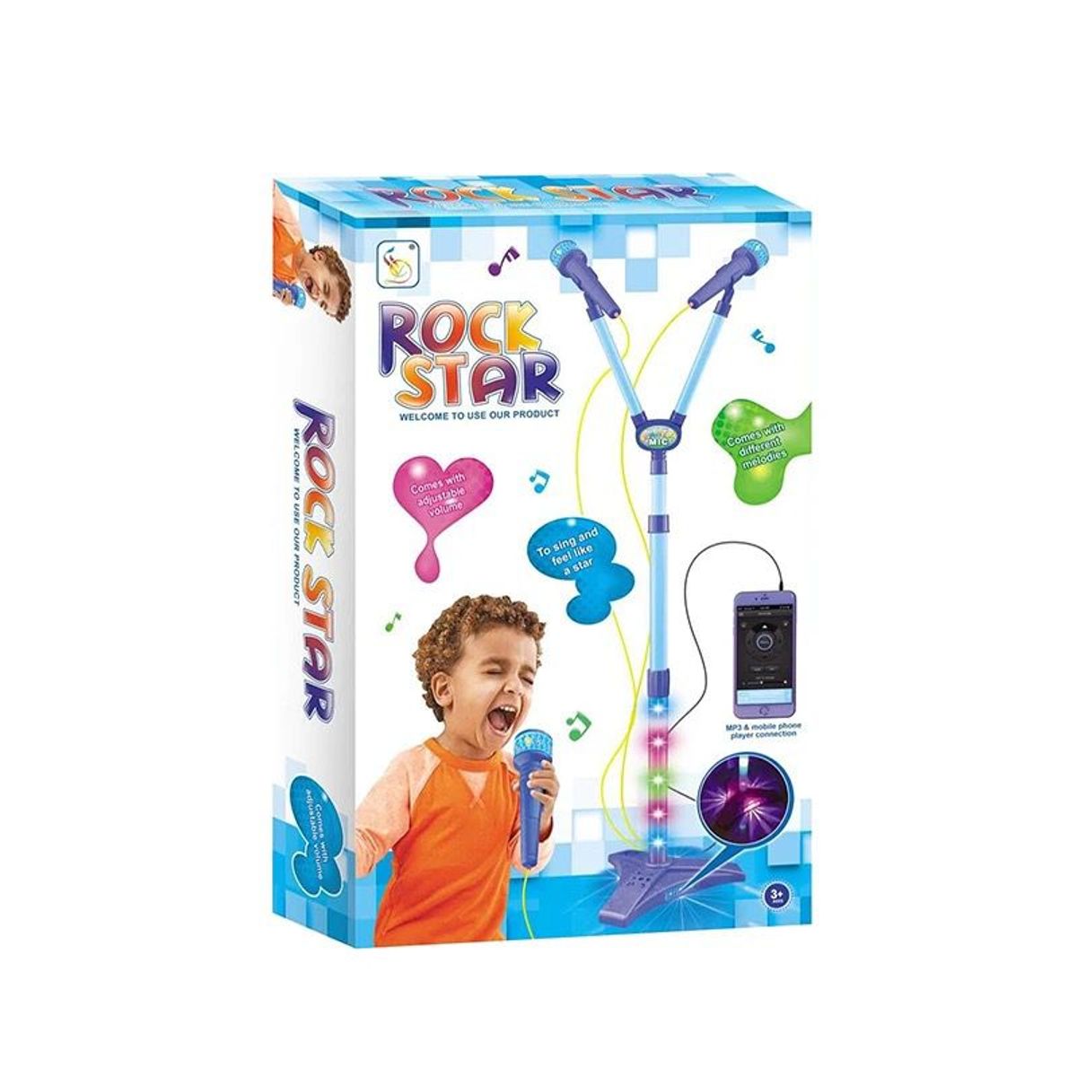 GENERICO - Microfono Doble Pedestal Juguete Mp3 Con Luces Azul…