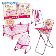 GENERICO - Set Juego 4 En 1 Con Muñeca, Silla, Comedor, Columpio Y Cuna