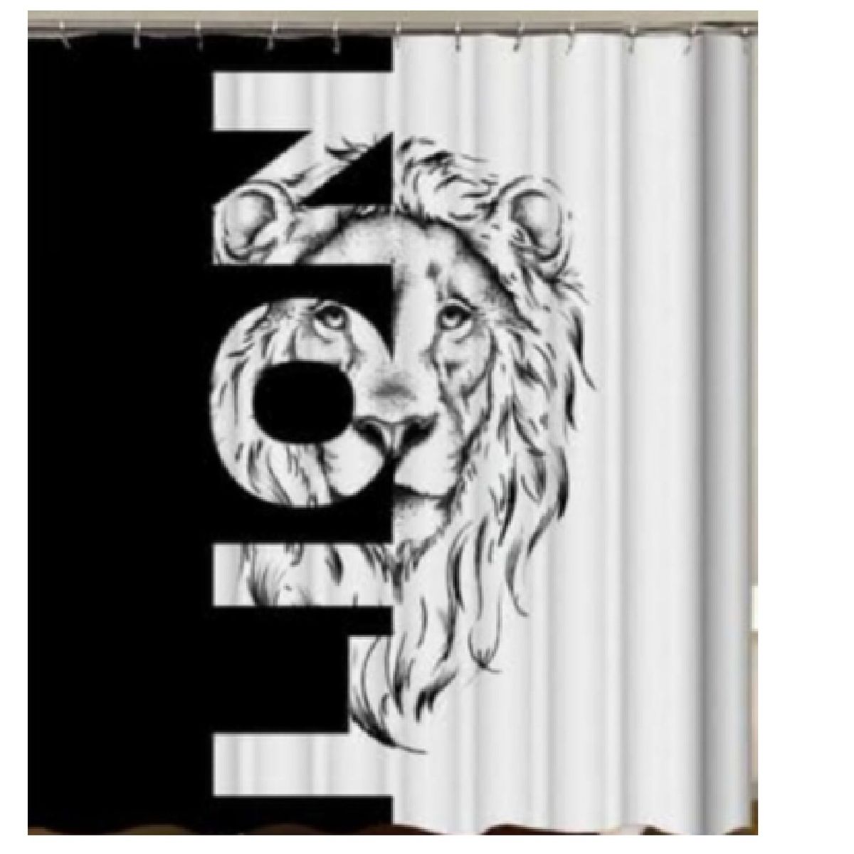 ANGELES DEL HOGAR - Cortina de Baño con diseño 180x180 Leon Blanco y Negro