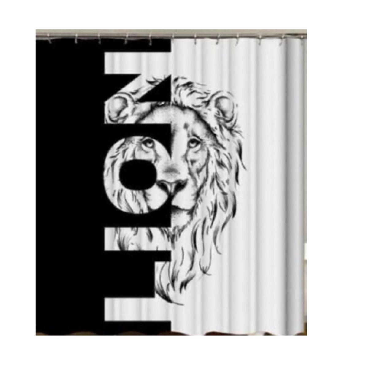 ANGELES DEL HOGAR - Cortina de Baño con diseño 180x180 Leon Blanco y Negro
