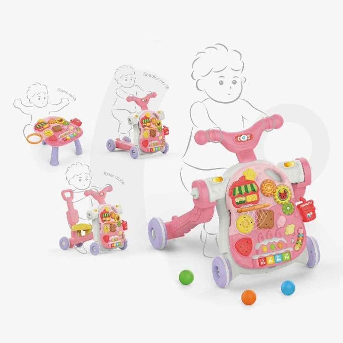 GENERICO - Caminador Multifunciónal 4 En 1 Rosado