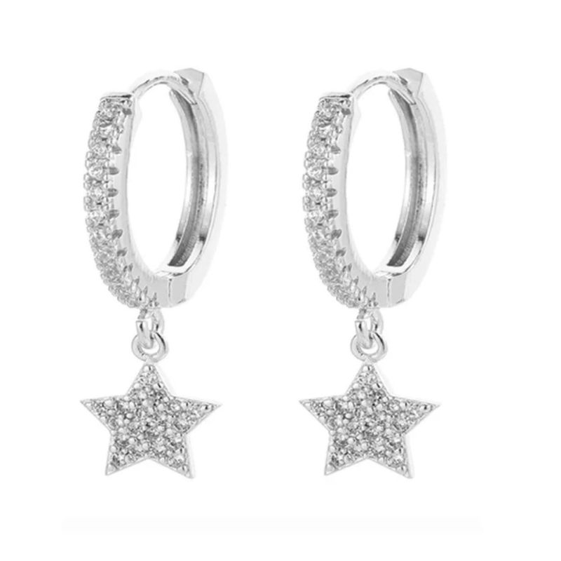 GENERICO - Aro Argolla Estrella Microcircones de Plata 925 fina