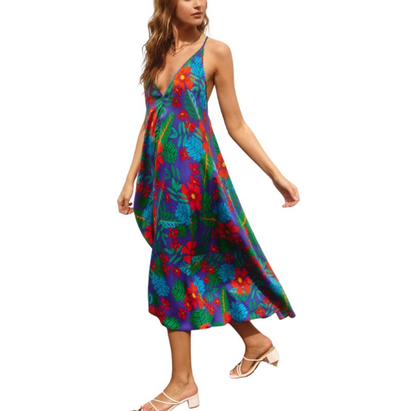 CAPRICHOSA - Midi Vestido estampado satinado