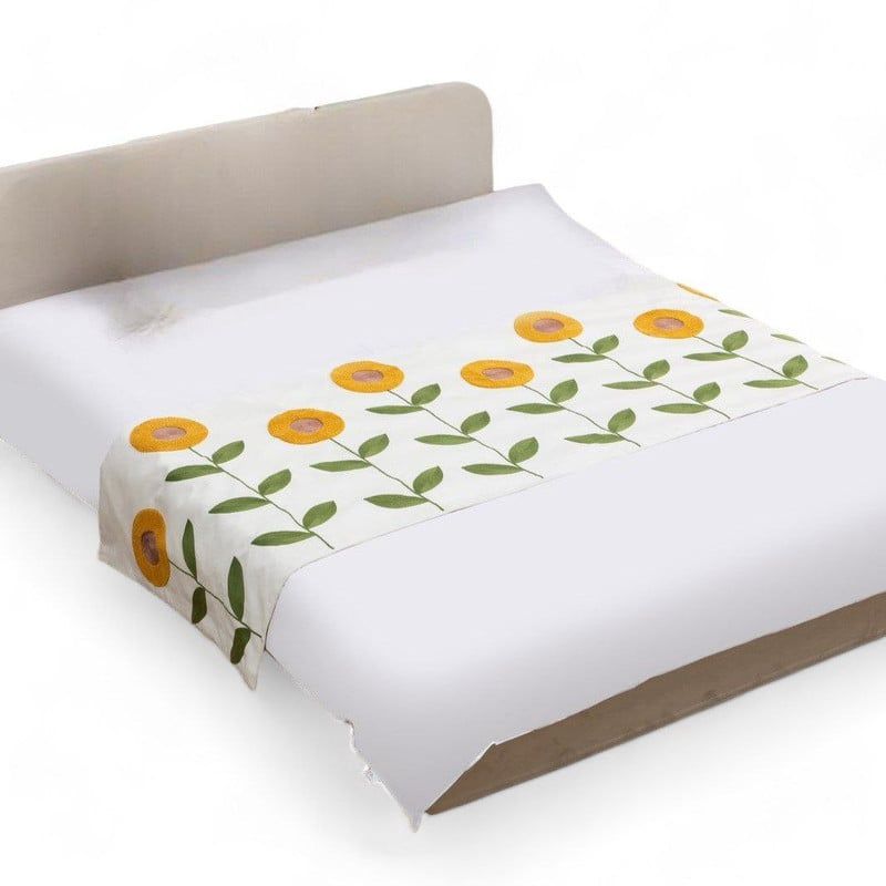 GENERICO - Pieceras Bordadas Para Cama 2 Plazas Lino Bordado Diseños