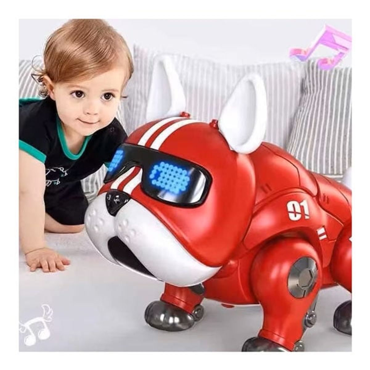 GENERICO - Robot Mascota Perrito Bulldog Frances Rojo