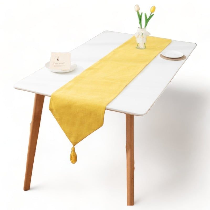 GENERICO - Camino Corredor De Mesa En Lino Con Fleco Medida 33x180cm - Amarillo