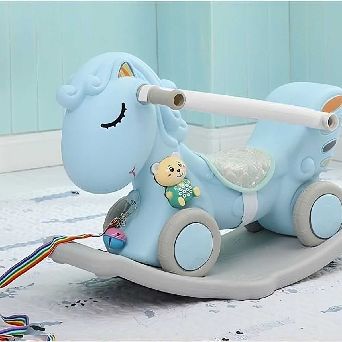 GENERICO - Corre-pasillo y Mecedor con barandas celeste