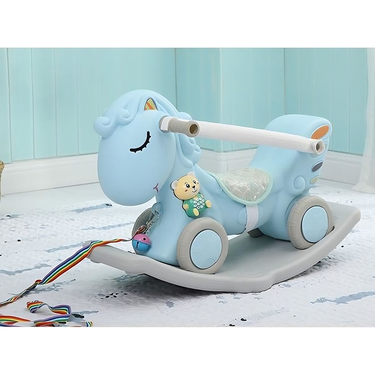 GENERICO - Corre-pasillo y Mecedor con barandas celeste