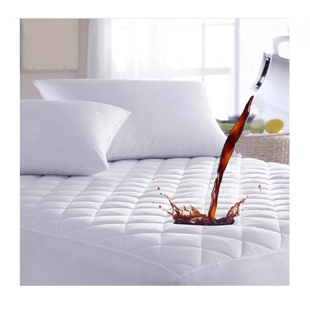 GENERICO - Cubre colchón impermeable + 2 fundas almohada 2 plazas blanco