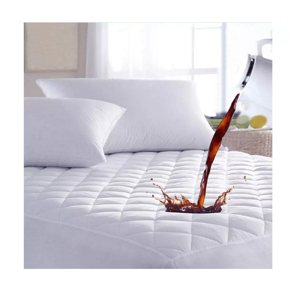 GENERICO - Cubre colchón impermeable + 2 fundas almohada 2 plazas blanco