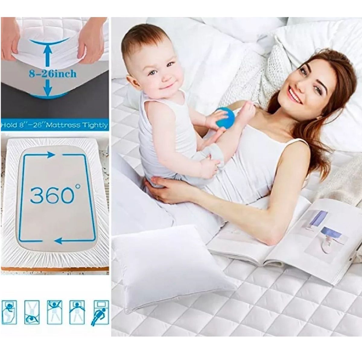 GENERICO - Cubre colchón impermeable + 2 fundas almohada 2 plazas blanco