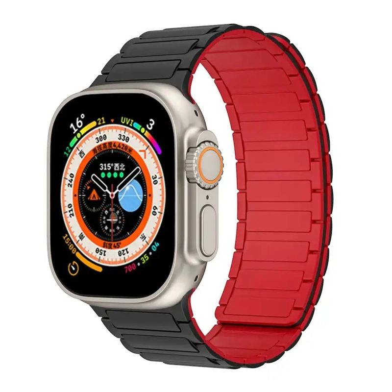 GENERICO - Correa Para Apple Watch Magnética Negro Rojo