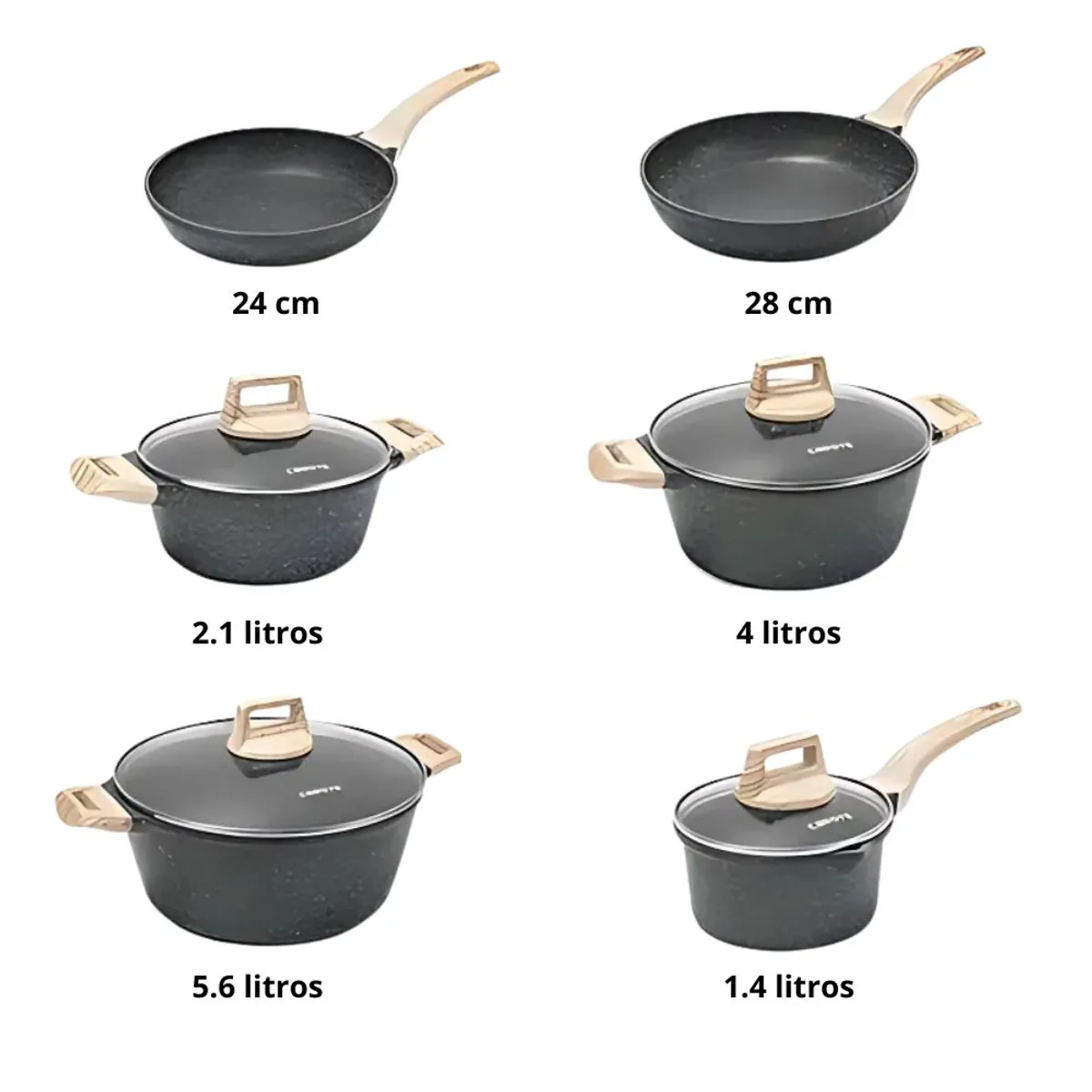 CRUSEC - Batería De Cocina 10 Piezas Antiadherente De Piedra Médica