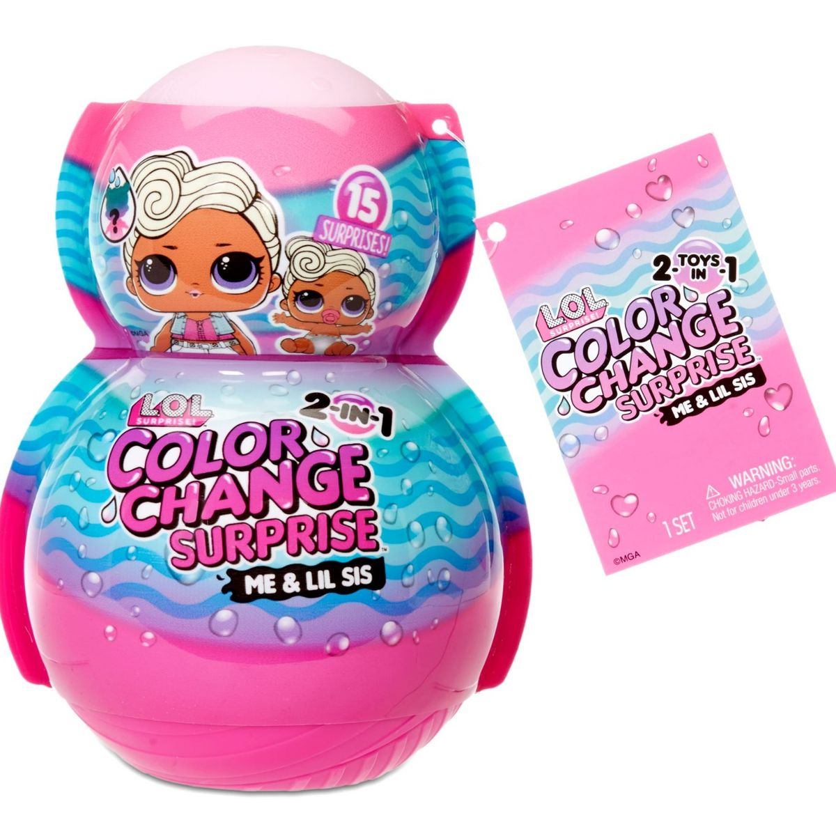 LOL SURPRISE - Muñeca Sorpresa LOL Cambia Color 2 en 1 Me & My Doll + Lil