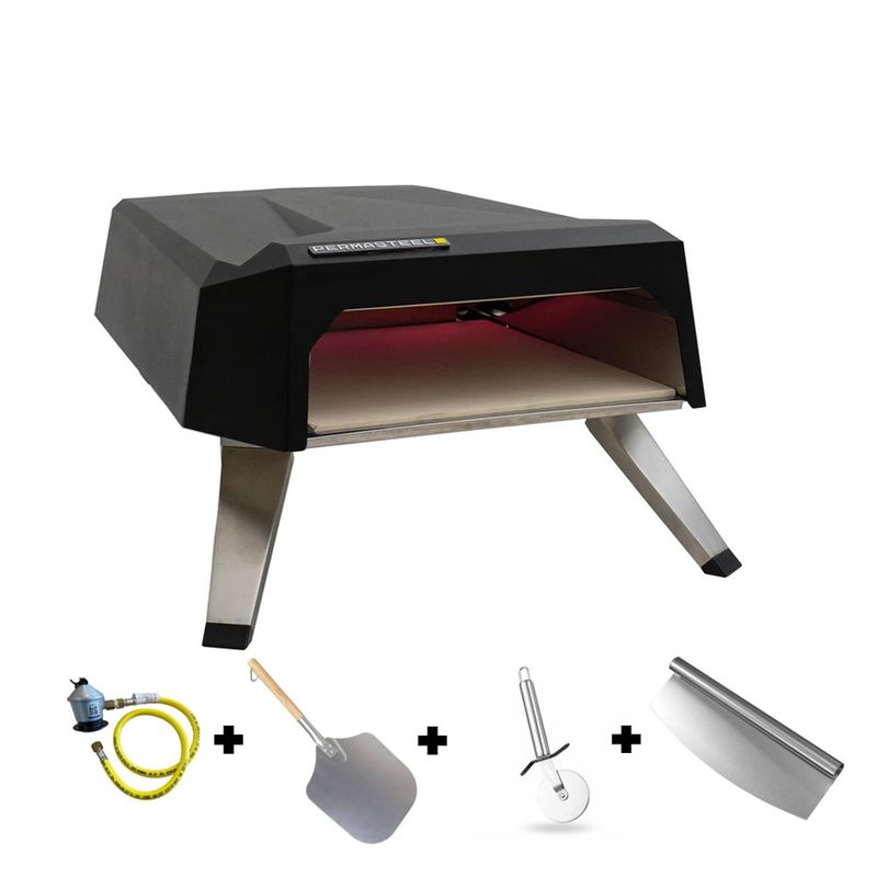 PERMASTEEL - Horno de Pizza a Gas + Pala + Rodela + Cortador