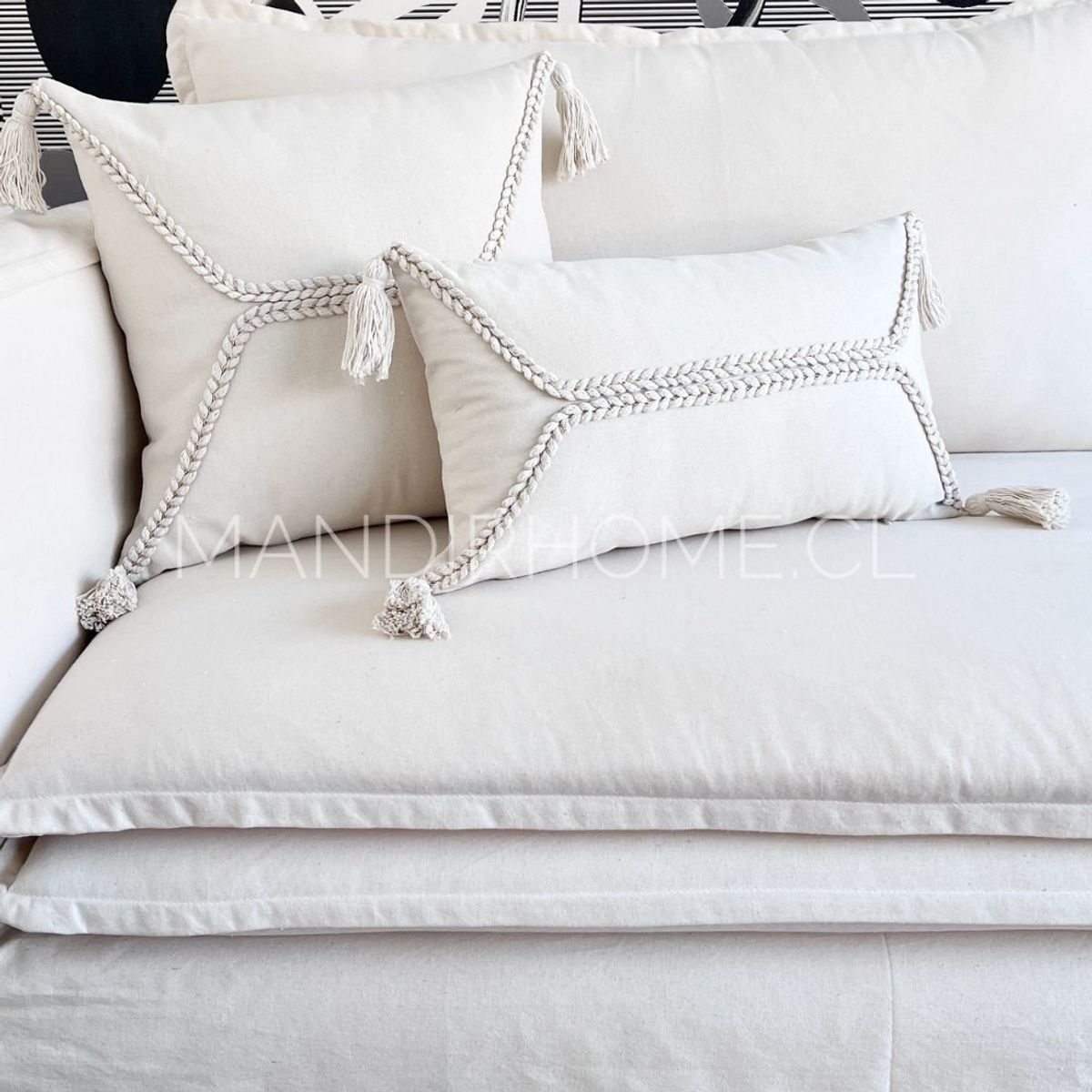 MANDIRHOME - Funda de Cojín Trenza Crudo Cruadrada