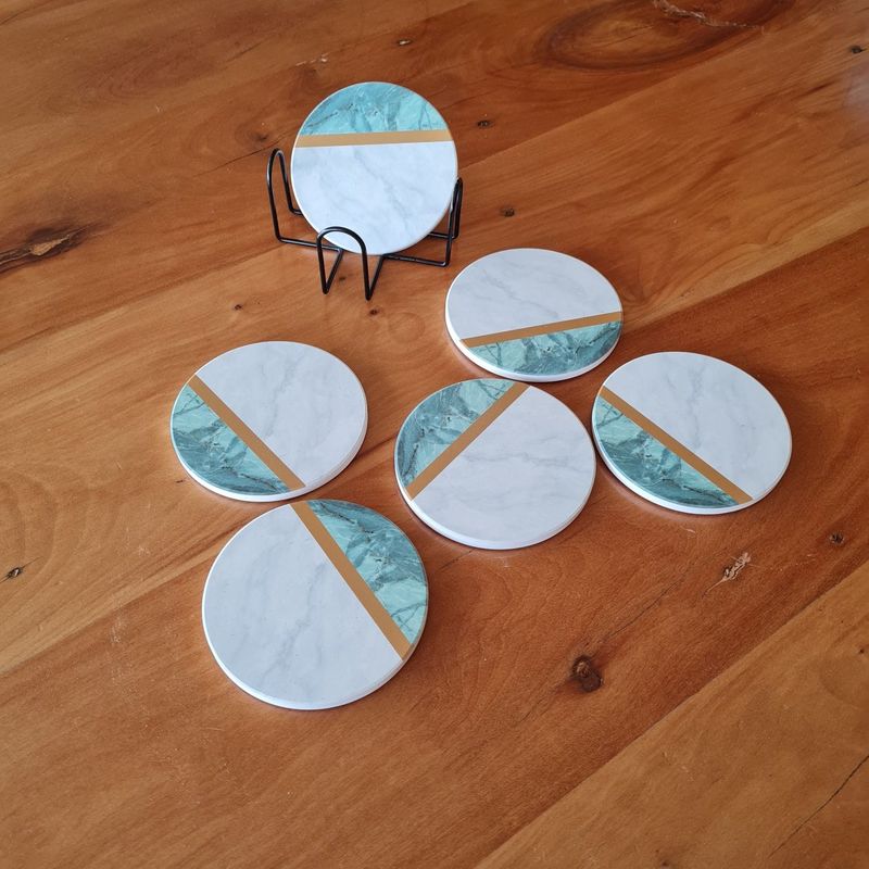 GENERICO - Set de 6 Posavasos de Cerámica con Soporte Metálico