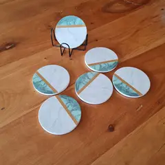 GENERICO - Set de 6 Posavasos de Cerámica con Soporte Metálico
