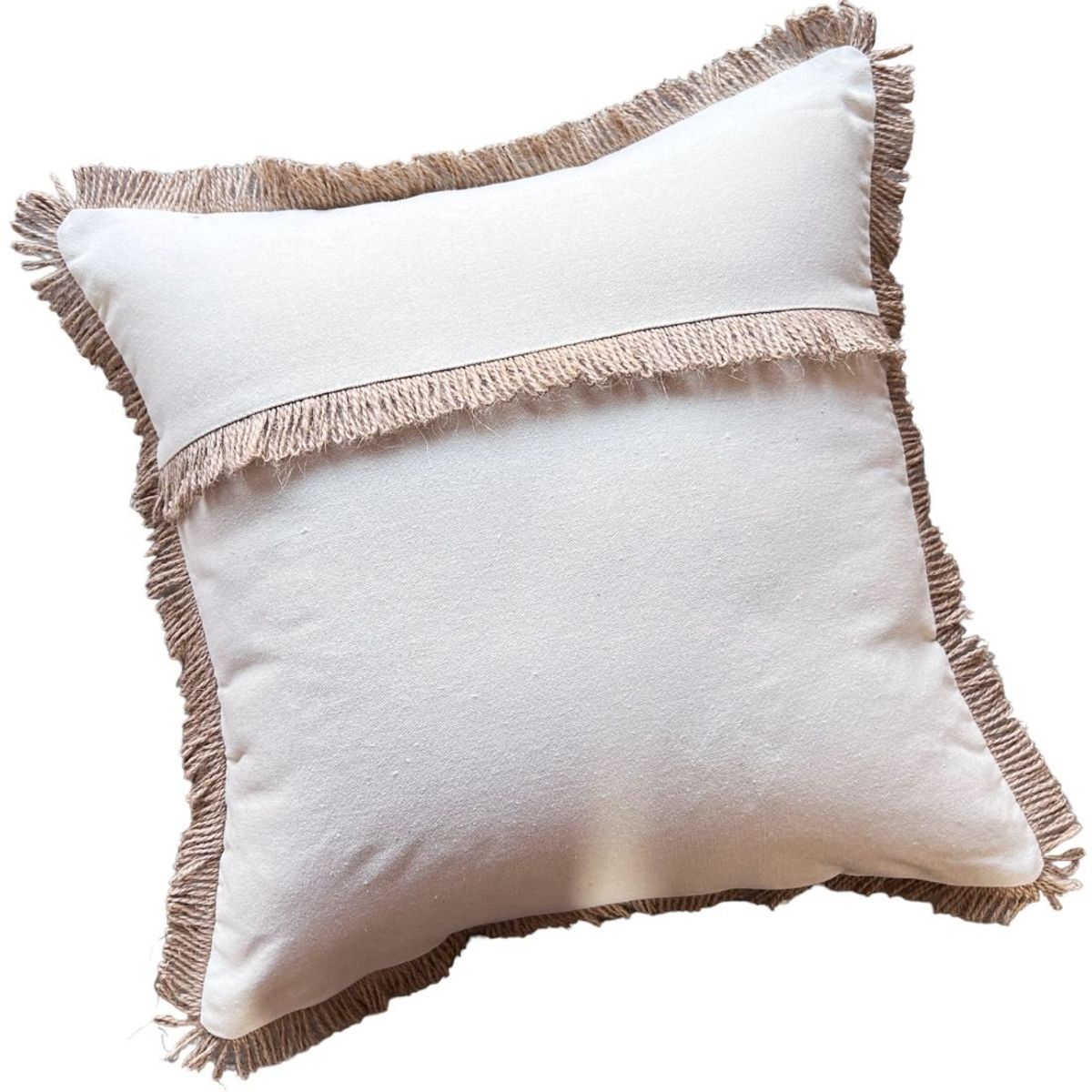 MANDIRHOME - Funda de Cojín Natural Rústico Lino Yute Fleco Cuadrada