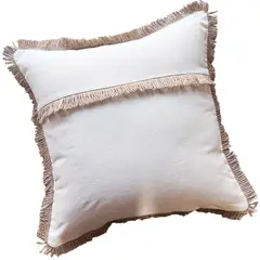 MANDIRHOME - Funda de Cojín Natural Rústico Lino Yute Fleco Cuadrada